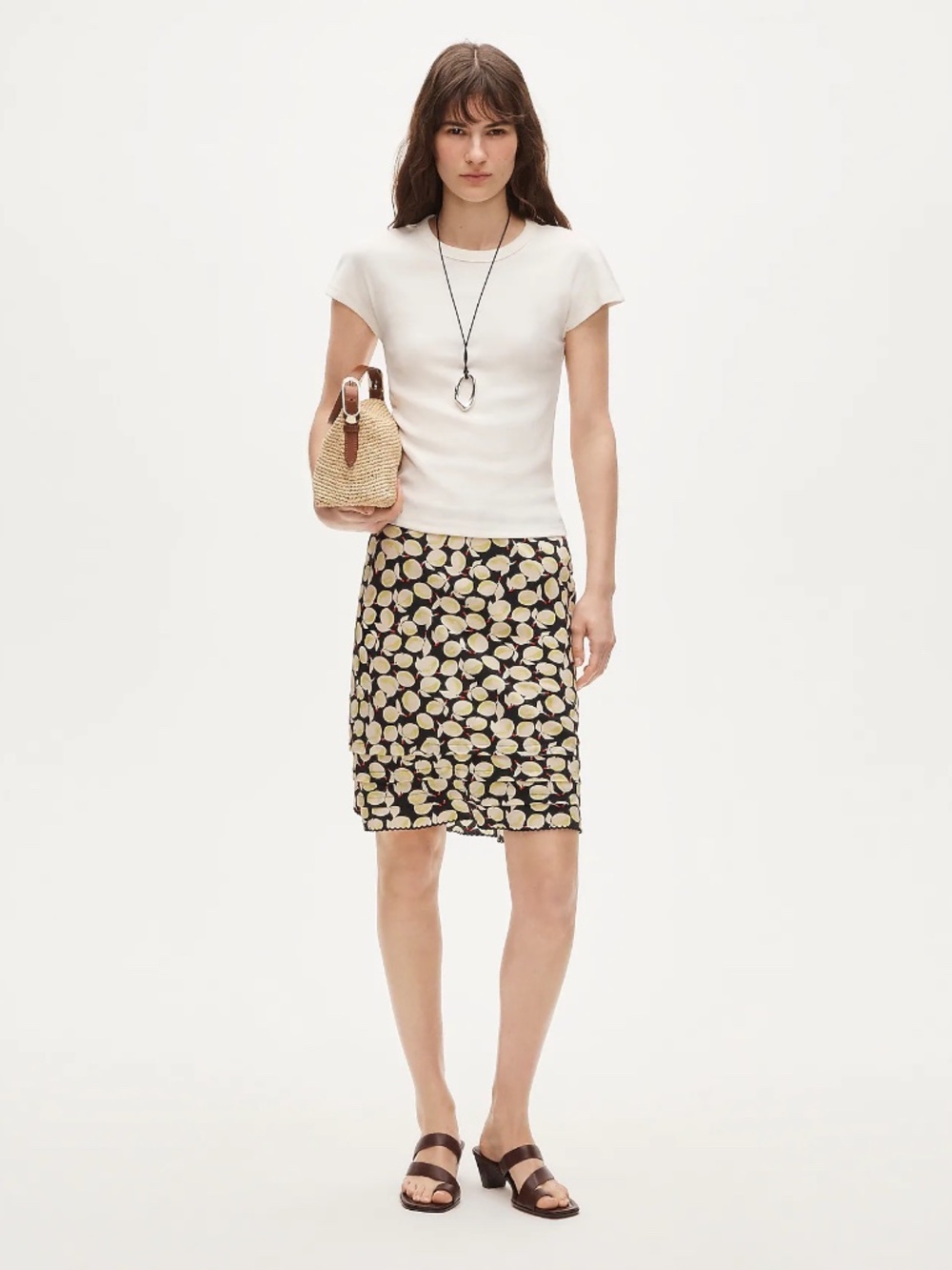 NWT J Crew Ruffle Trim Slip Skirt in Lemon Print Crepe de Chine